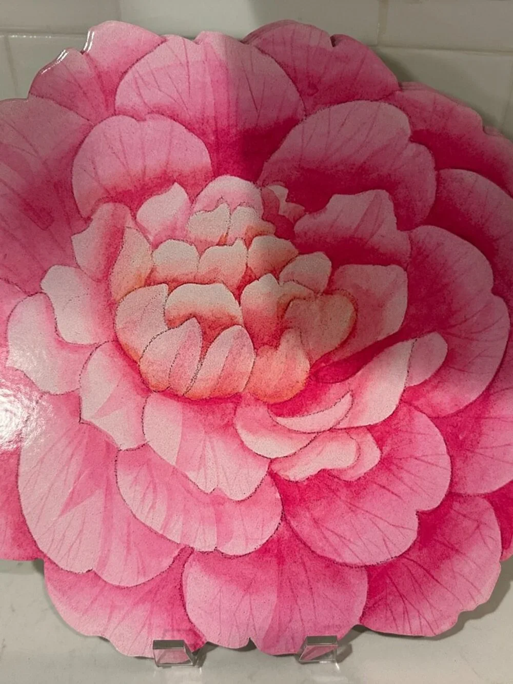 Caspari Die Cut Pink Peony Floral Flower Reusable Placemats Set of 4 Brand New